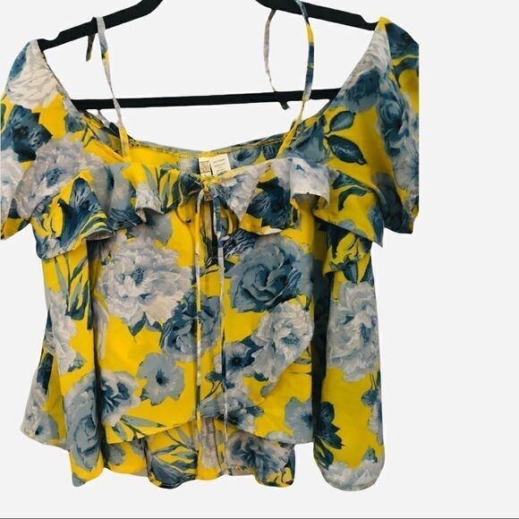 Japna yellow and blue Floral boho top - Picture 1 of 6
